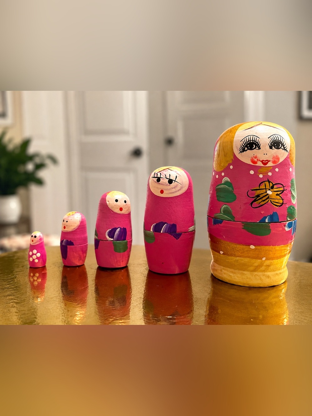 Pink Wooden Nesting Dolls - Set of 5